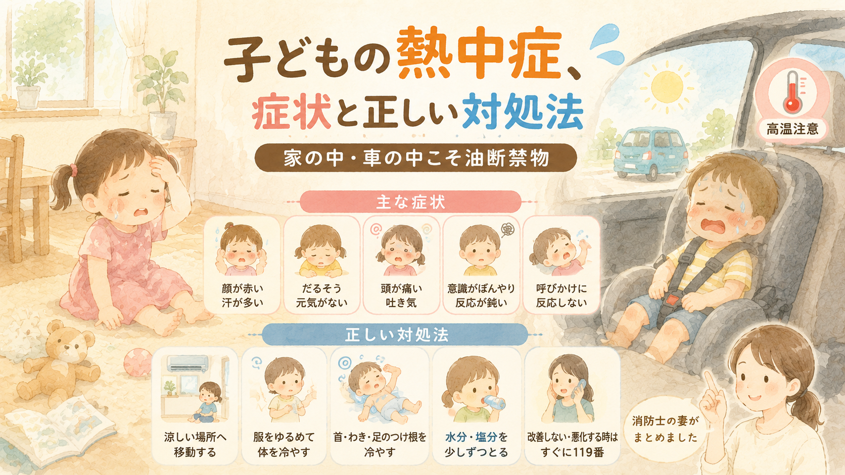 子供が暑くて苦しがっている様子。母親が対処しよう。